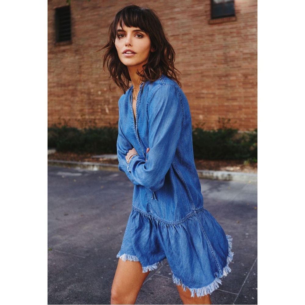 RAILS | $178 Mel Long-sleeve Denim Shift Dress in Vintage Wash, Size Medium